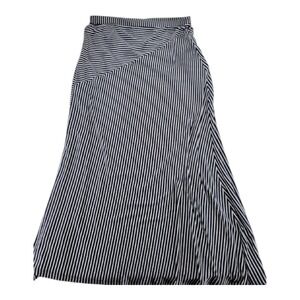 Style & Co Navy White Stripe Spliced Skirt Elastic Waist Women's Size Large